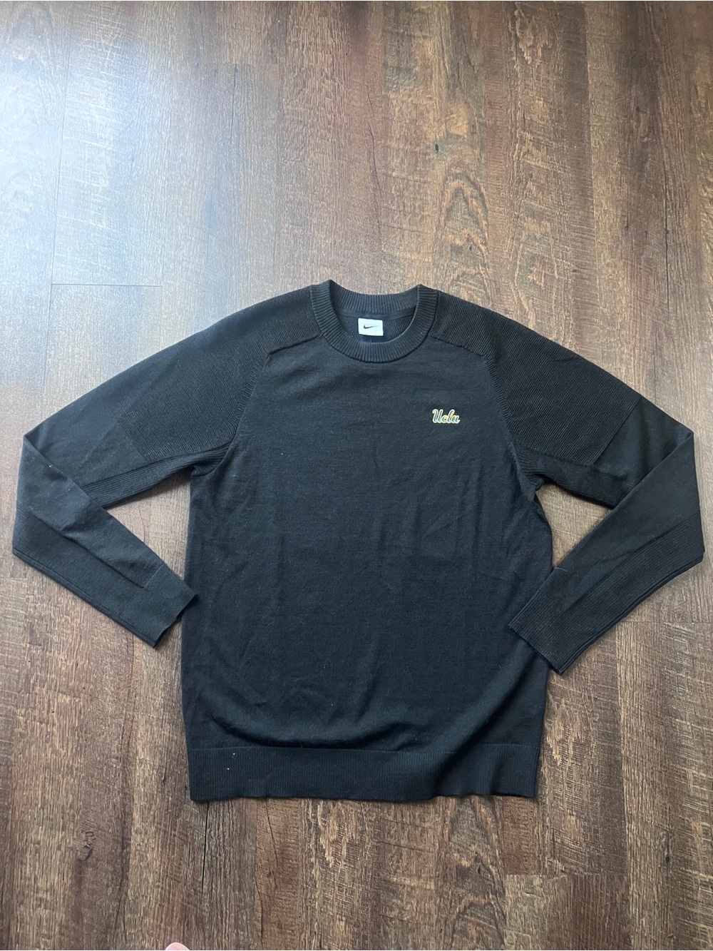 Nike Black Crewneck Sweater with Small Gold Script Logo